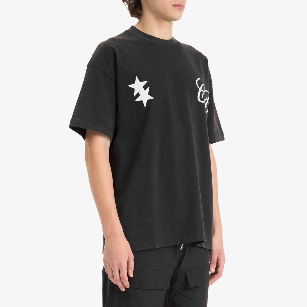 Cole Buxton Men's Cursive 2 Star T-Shirt Vintage Black